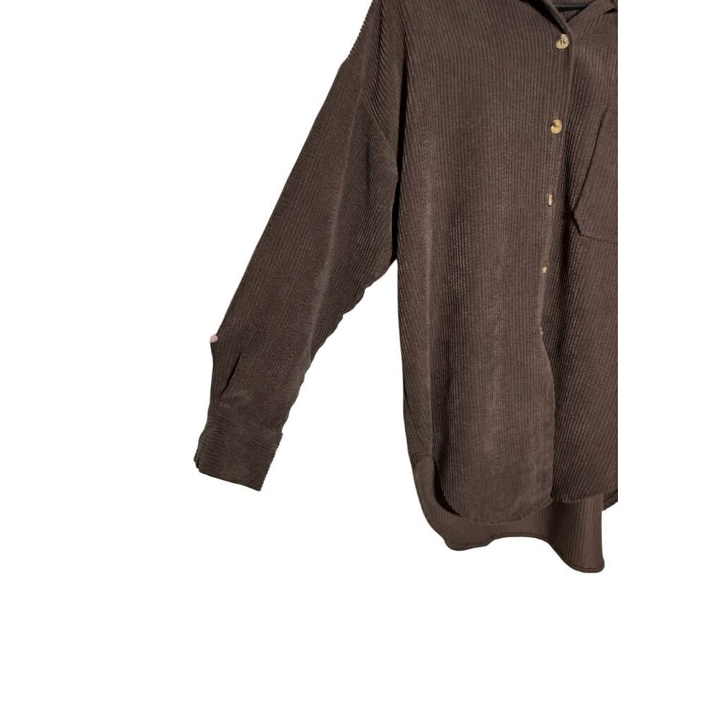 White Fox Brown Ribbed Corduroy Button-Up Shirt Shacket & Chest Pocket S/M S - Picture 2 of 5